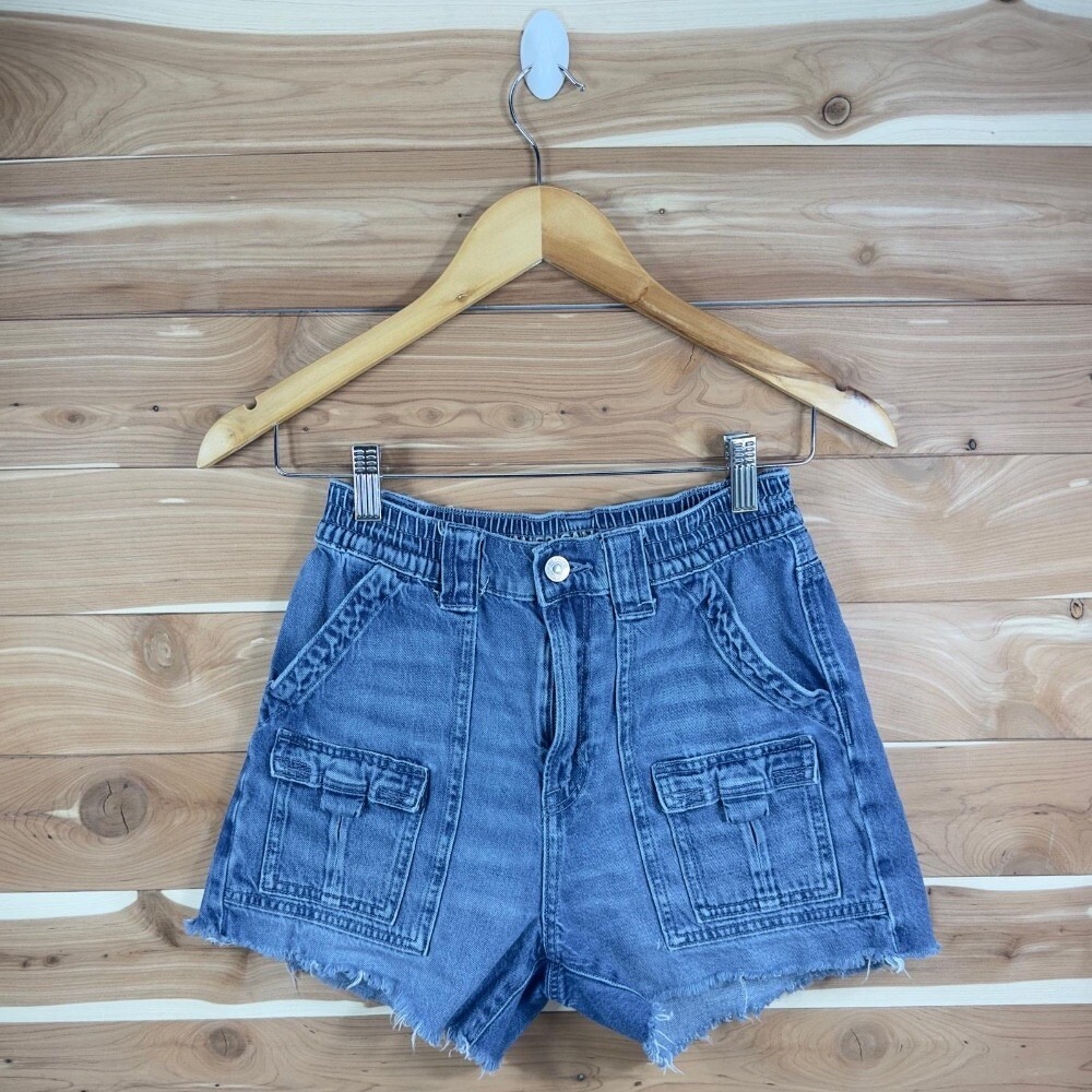 American Eagle Women's Size 00 Short Denim Mom High Waist Blue Cotton Summer